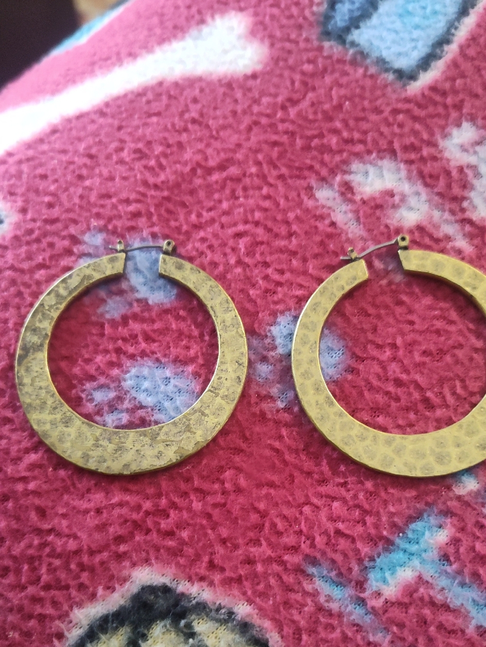 Gold Tone Hammered Hoop Earrings - Women Jewelry